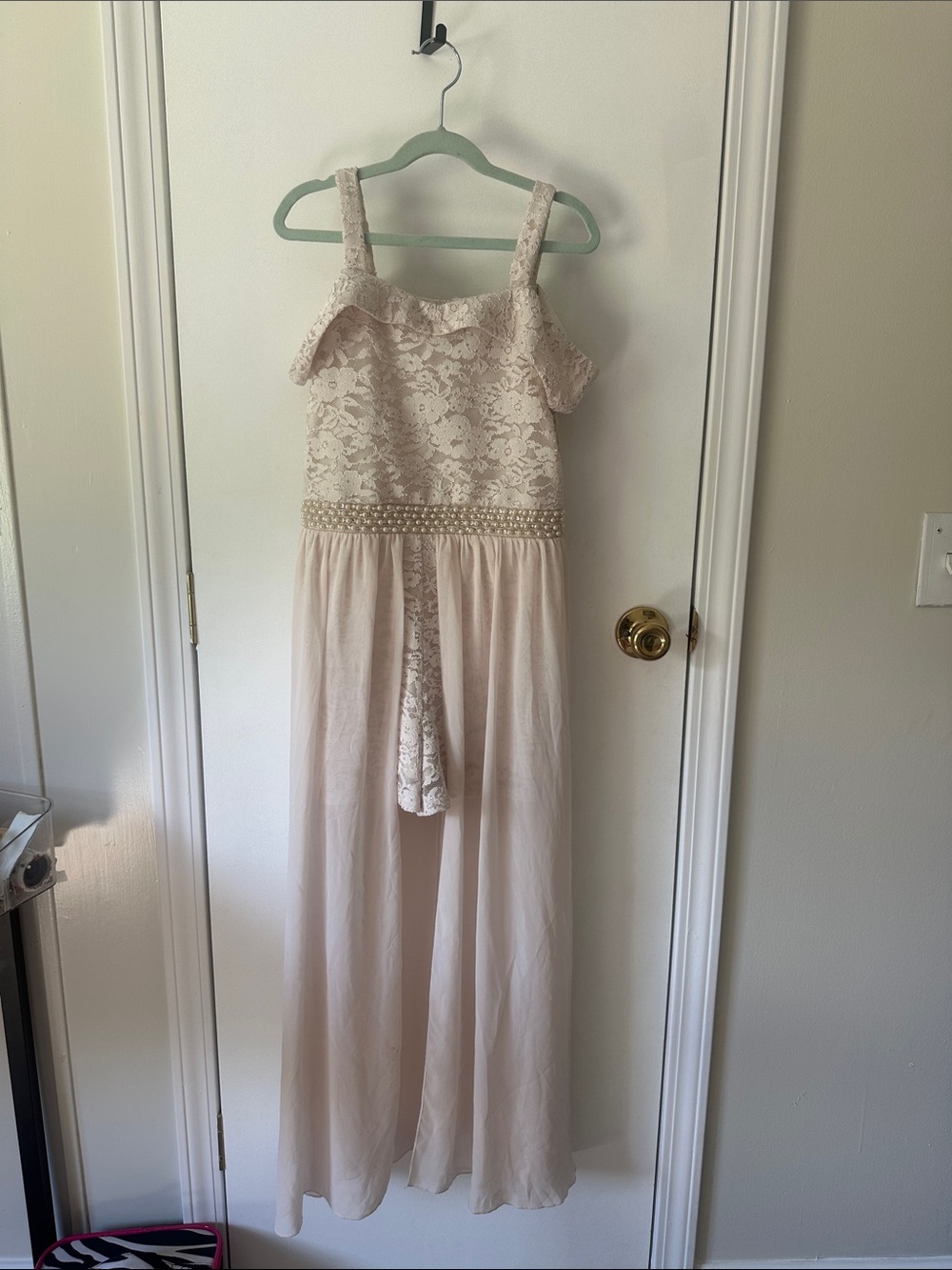 Speechless Girls Cream Lace & Chiffon Dress